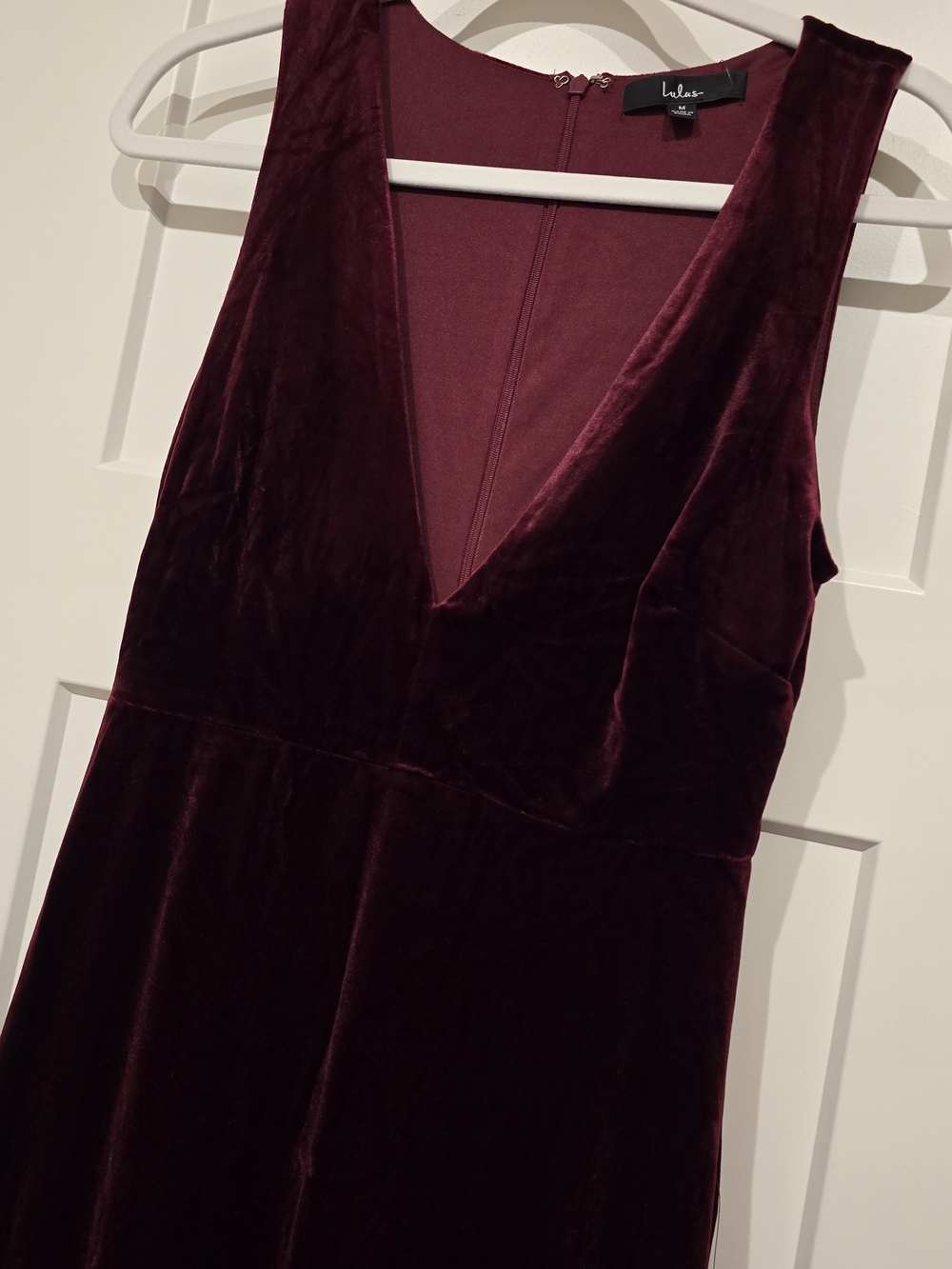 Lulu's Burgundy Velvet V-Neck Sleeveless Dress - Picture 1 of 7